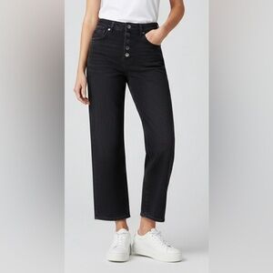 Reformation Cynthia High Rise Cropped Black Jeans, Metal Button Closure, 24